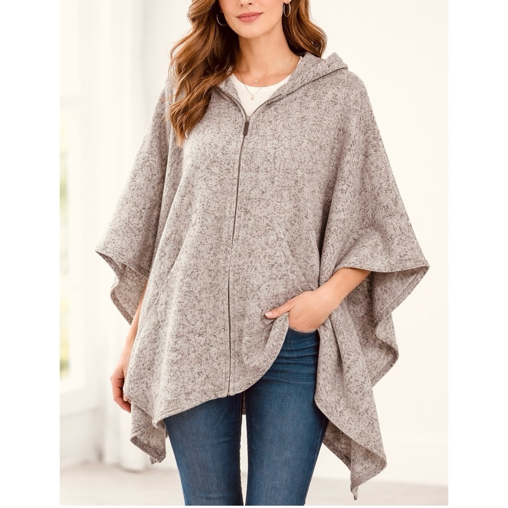 Le Moda heather grey hooded poncho